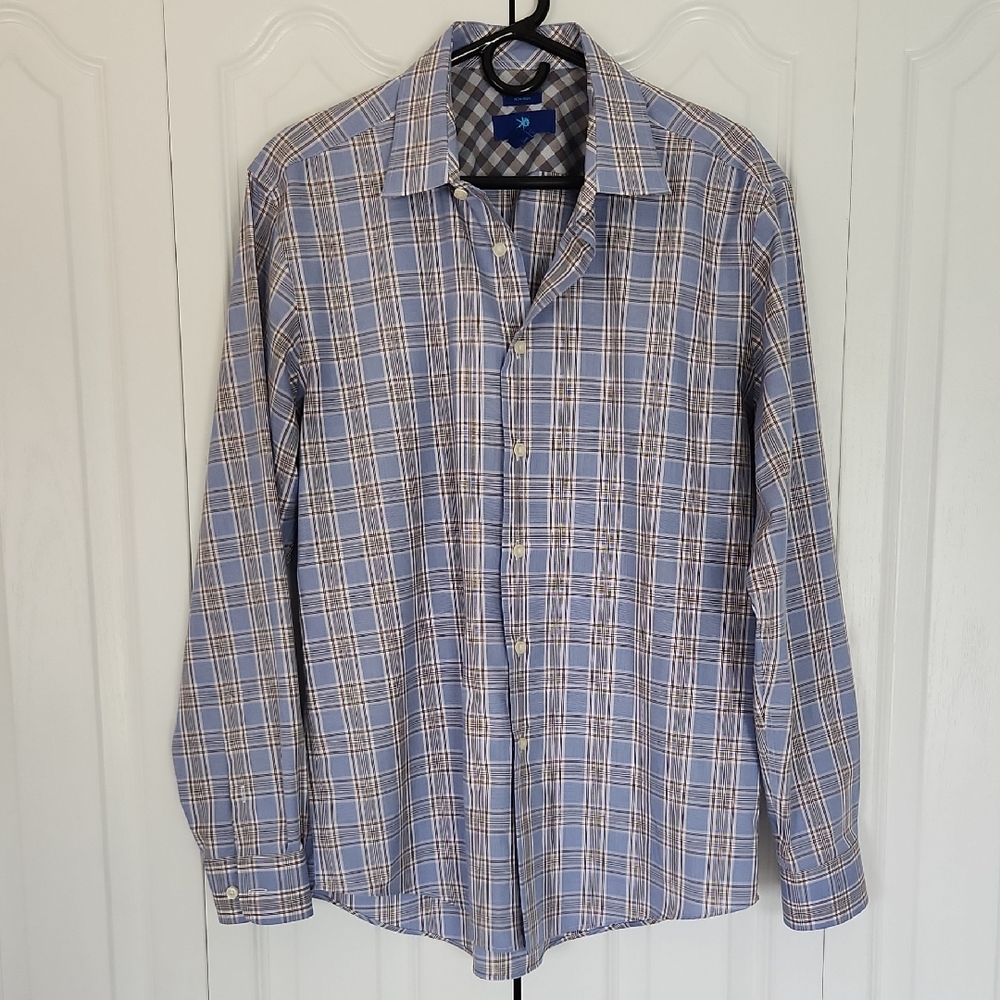 Mens Warehouse Blue Plaid Dress Shirt